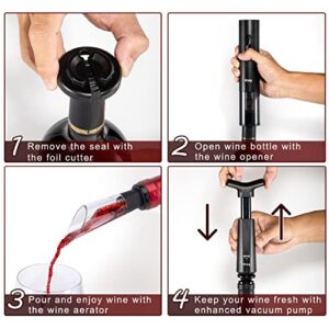 Hisip Electric Wine Opener Set, Corkscrew Wine Bottle Opener with Wine Aerator Pourer Foil Cutter, Vacuum Wine Stoppers for Wine Lover Christmas Gift Set