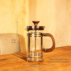 PANIOSIA French Press Coffee Maker Solid Walnut Wood thoughtfully handmade-4 Filter 34OZ Coffee French Press with Spoons and Brush | Durable French Press Glass with Borosilicate Glass French Press