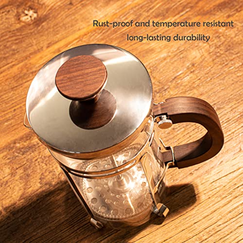 PANIOSIA French Press Coffee Maker Solid Walnut Wood thoughtfully handmade-4 Filter 34OZ Coffee French Press with Spoons and Brush | Durable French Press Glass with Borosilicate Glass French Press