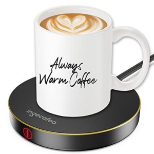 coffee mug warmer for desk auto shut off, ingecafea coffee cup warmer for desk use 4 temperature settings & 4 hours auto shut off large heated hot plate for beverage tea coffee milk (round)