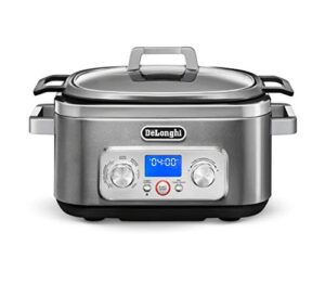 de’longhi livenza 7-in-1 multi-cooker programmable slowcooker, bake, brown, saute, rice, steamer & warmer, easy to use and clean, nonstick dishwasher safe pot, (6-quart), stainless steel
