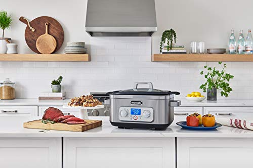 De'Longhi Livenza 7-in-1 Multi-Cooker Programmable SlowCooker, Bake, Brown, Saute, Rice, Steamer & Warmer, Easy to Use and Clean, Nonstick Dishwasher Safe Pot, (6-Quart), Stainless Steel