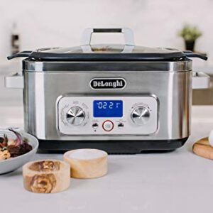 De'Longhi Livenza 7-in-1 Multi-Cooker Programmable SlowCooker, Bake, Brown, Saute, Rice, Steamer & Warmer, Easy to Use and Clean, Nonstick Dishwasher Safe Pot, (6-Quart), Stainless Steel