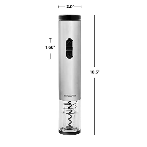 Ovente Electric Stainless Steel Wine Bottle Opener with Foil Wine Cutter, 4 AA Battery Operated Opener One Touch Operation and LED Indicator, Compact & Portable Perfect for Travel, Silver WO1381S