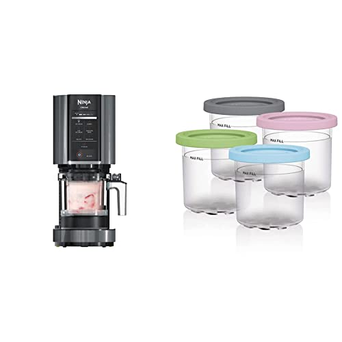 Ninja NC299AMZ CREAMi Ice Cream Maker, for Gelato, Mix-ins, Milkshakes, Sorbet & Pints 4 Pack, Compatible with NC299AMZ & NC300s Series Creami Ice Cream Makers, BPA-Free & Dishwasher Safe, Color Lids