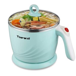 topwit electric hot pot mini, electric cooker, noodles cooker, electric kettle with multi-function for steam, egg, soup and stew with over-heating & boil dry protection, dual power, 1.2l, green