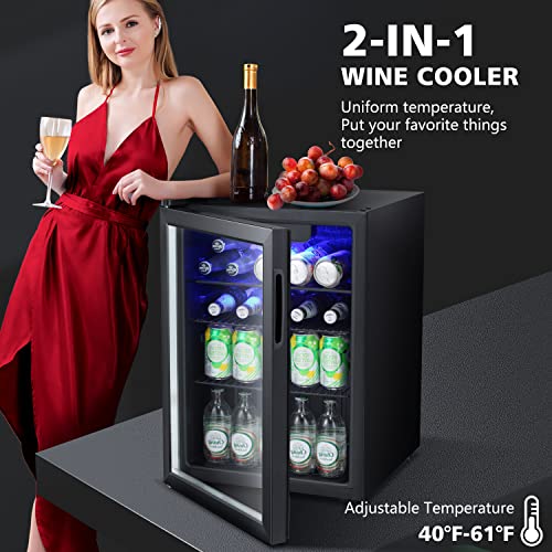 ZAFRO Wine Cooler Refrigerator 120 Cans for Drink or Wine Low Noise Noble Black Freestanding Wine Refrigerator for Appartment or Kitchen