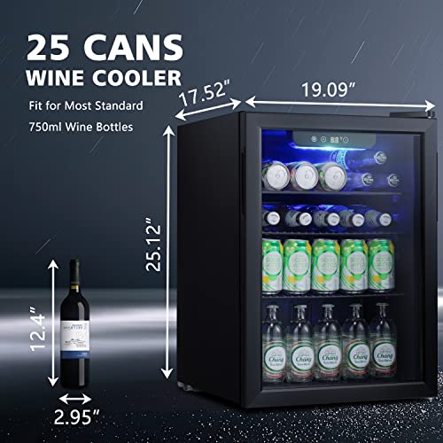 ZAFRO Wine Cooler Refrigerator 120 Cans for Drink or Wine Low Noise Noble Black Freestanding Wine Refrigerator for Appartment or Kitchen