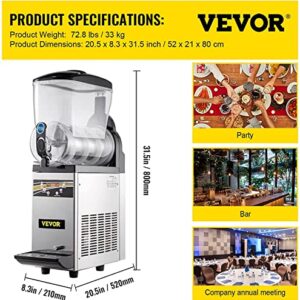 VEVOR Commercial Slushy Machine, 15L Tank Commercial Margarita Machine, 500W Stainless Steel Frozen Drink Machine, Temperature Slush 26.6°F to 28.4°F Margarita Slush Maker, Perfect for Cafes Bars