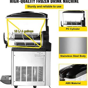 VEVOR Commercial Slushy Machine, 15L Tank Commercial Margarita Machine, 500W Stainless Steel Frozen Drink Machine, Temperature Slush 26.6°F to 28.4°F Margarita Slush Maker, Perfect for Cafes Bars