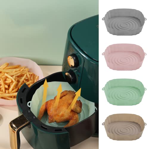 MingQiEven 4 Pcs 7 Inch Square Air Fryer Silicone Pot, Heat Resistant Easy Cleaning Reusable Thin Food Safe Accessories, 3 to 6 Qt for Air Fryer Silicone Pot (Pink+Grey+Brown+Green)