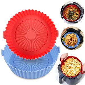ciwich air fryer silicone pot,7.9inch silicone air fryer liners round reusable, food safe air fryers oven accessories,2 pack silicone air fryer basket with mitts, no need to clean the air fryer