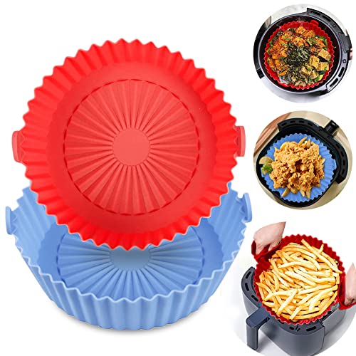 CIWICH Air Fryer Silicone Pot,7.9Inch Silicone Air Fryer Liners Round Reusable, Food Safe Air fryers Oven Accessories,2 Pack Silicone Air Fryer Basket with Mitts, No Need to Clean the Air Fryer