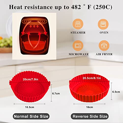 CIWICH Air Fryer Silicone Pot,7.9Inch Silicone Air Fryer Liners Round Reusable, Food Safe Air fryers Oven Accessories,2 Pack Silicone Air Fryer Basket with Mitts, No Need to Clean the Air Fryer