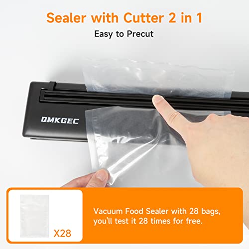 Vacuum Sealer with Cutter 2-in-1 & 28 Precut Bags, Dry/Moist Vacuum Sealer Machine, Full Automatic Food Sealer with 5-in-1 Easy Options
