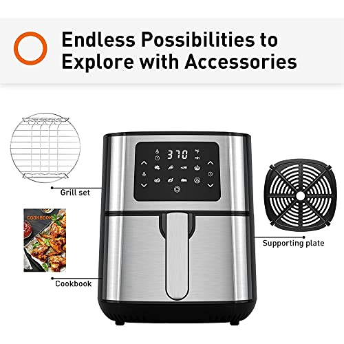 Joyoung JY-570 5.8 Quart Stainless Steel Multi Tasker Detachable Double Basket Air Fryer with LED Touchscreen and 8 Built In Smart Programs, Black