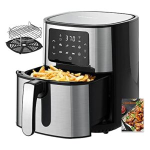 Joyoung JY-570 5.8 Quart Stainless Steel Multi Tasker Detachable Double Basket Air Fryer with LED Touchscreen and 8 Built In Smart Programs, Black