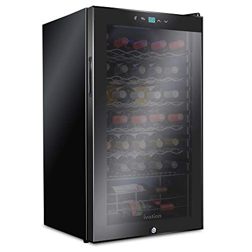 Ivation 34 Bottle Compressor Wine Cooler Refrigerator w/Lock | Large Freestanding Wine Cellar For Red, White, Champagne or Sparkling Wine | 41f-64f Digital Temperature Control Fridge Glass Door Black