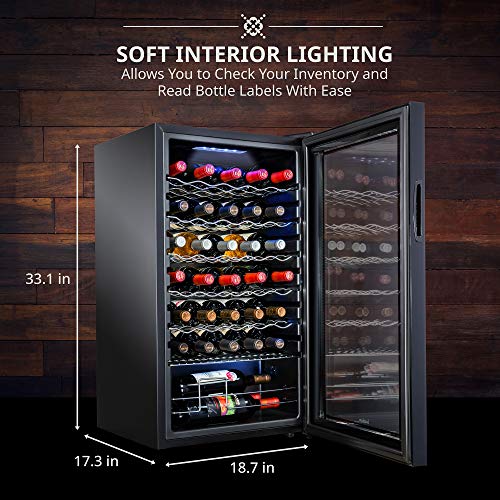 Ivation 34 Bottle Compressor Wine Cooler Refrigerator w/Lock | Large Freestanding Wine Cellar For Red, White, Champagne or Sparkling Wine | 41f-64f Digital Temperature Control Fridge Glass Door Black