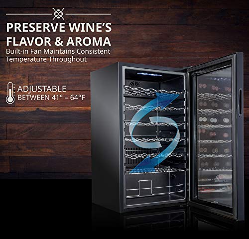 Ivation 34 Bottle Compressor Wine Cooler Refrigerator w/Lock | Large Freestanding Wine Cellar For Red, White, Champagne or Sparkling Wine | 41f-64f Digital Temperature Control Fridge Glass Door Black