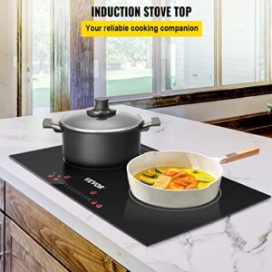 VEVOR Built-in Induction Electric Stove Top 24 Inch,2 Horizontal Burners Electric Cooktop,9 Power Levels & Sensor Touch Control,Easy to Clean Ceramic Glass Surface,Child Safety Lock,110V