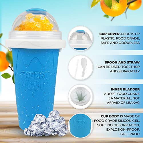 Slushy Maker Cup - Travel Slushie Cup, TIKTOK Quick Freeze Magic Cup, Double Layer Slushy Cup, Cooler Smoothie Silicon Cup, Mini Ice Cream Maker, Slushies - Blue.