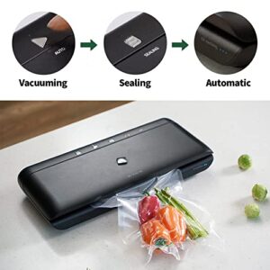 SEALVAC Cordless Vacuum Sealer Machine, Automatic and Compact Design Food Sealer with Vertical Stand, Portable, Sous Vide, Wine & Container Air Sealing Includes 20 Sealing Bags 8"X12" (Black (with vertical stand))