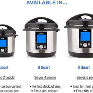 Zavor LUX LCD 6 Quart Programmable Electric Multi-Cooker: Pressure Cooker, Slow Cooker, Rice Cooker, Yogurt Maker, Steamer and more - Stainless Steel (ZSELL02)