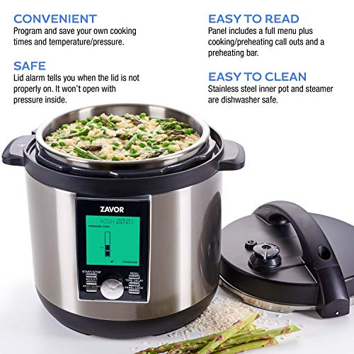 Zavor LUX LCD 6 Quart Programmable Electric Multi-Cooker: Pressure Cooker, Slow Cooker, Rice Cooker, Yogurt Maker, Steamer and more - Stainless Steel (ZSELL02)