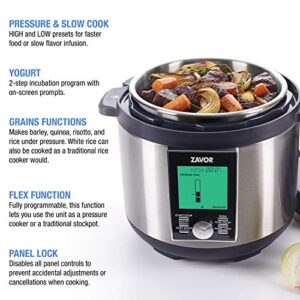 Zavor LUX LCD 6 Quart Programmable Electric Multi-Cooker: Pressure Cooker, Slow Cooker, Rice Cooker, Yogurt Maker, Steamer and more - Stainless Steel (ZSELL02)