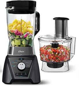 oster blender and food processor combo with 3 settings for smoothies, shakes, and food chopping – 3 speed texture select settings pro blender with tritan jar and food processor attachment – metallic gray