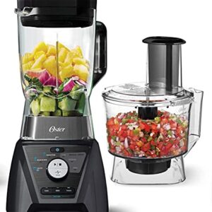 Oster Blender and Food Processor Combo with 3 Settings for Smoothies, Shakes, and Food Chopping - 3 Speed Texture Select Settings Pro Blender with Tritan Jar and Food Processor Attachment - Metallic Gray