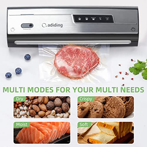 Vacuum Sealer Machine, Adiding Vacuum Food Sealer with Powerful Suction, Air Sealing Machine for Food Preservation, Dry & Moist Sealing Modes, Built-in Cutter and Vacuum Tube