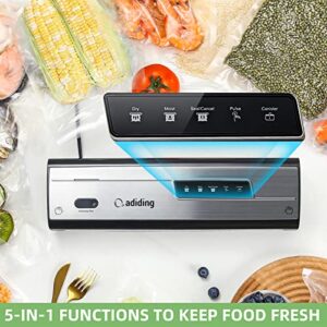 Vacuum Sealer Machine, Adiding Vacuum Food Sealer with Powerful Suction, Air Sealing Machine for Food Preservation, Dry & Moist Sealing Modes, Built-in Cutter and Vacuum Tube