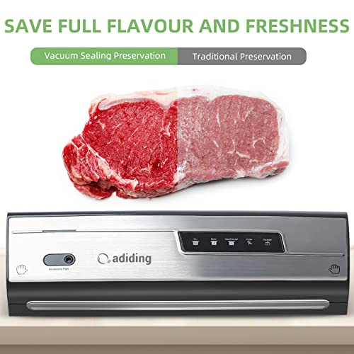 Vacuum Sealer Machine, Adiding Vacuum Food Sealer with Powerful Suction, Air Sealing Machine for Food Preservation, Dry & Moist Sealing Modes, Built-in Cutter and Vacuum Tube