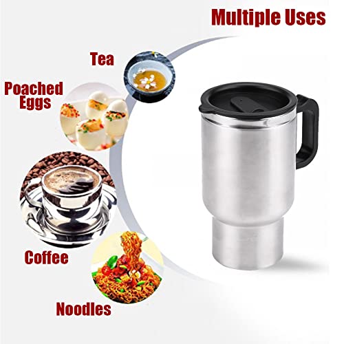 Hot Water Kettle Electric, 12V 450ml Electric Car Kettles Stainless Steel Travel Heating Cup Coffee Tea Car Cup Mug with Cigarette Lighter Plug