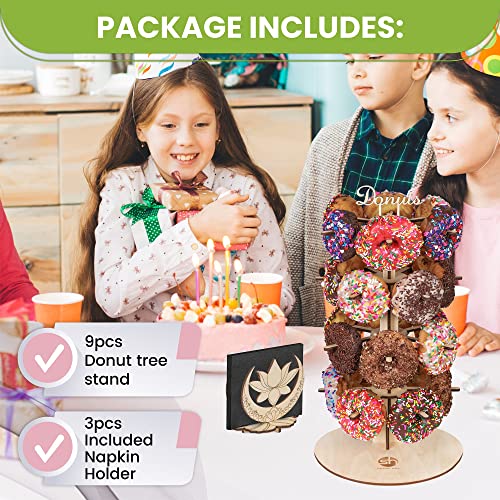 SATIRE HILL Premium Donut Tree Stand Uniquely Designed To Hold 24 Round Donut or Bagel Treats - Bring Some Sophistication to Your Next Celebration or Event With This Stylish Donut Holder.