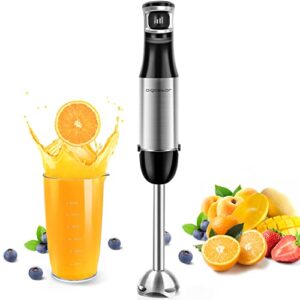 aigostar immersion blender, 2 in 1 hand blender with 600ml beaker, stainless steel handheld stick blender for smoothies, baby food, puree, soup, bpa free, ul certificated
