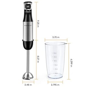 Aigostar Immersion Blender, 2 in 1 Hand Blender with 600ml Beaker, Stainless Steel Handheld Stick Blender for Smoothies, Baby Food, Puree, Soup, BPA Free, UL Certificated