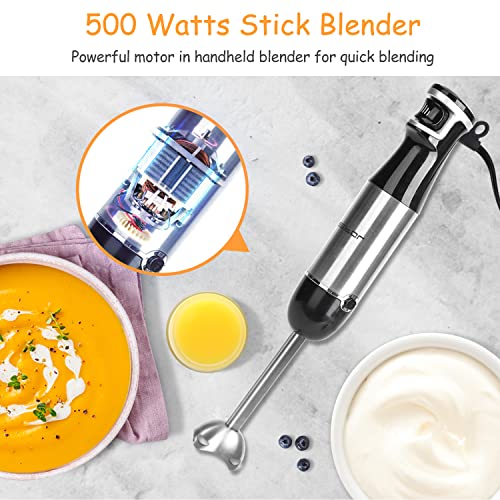 Aigostar Immersion Blender, 2 in 1 Hand Blender with 600ml Beaker, Stainless Steel Handheld Stick Blender for Smoothies, Baby Food, Puree, Soup, BPA Free, UL Certificated