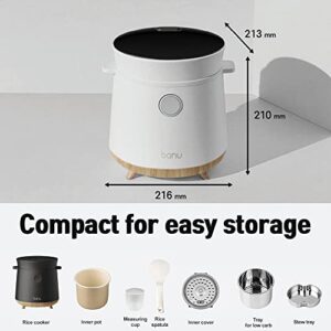Banu Mini Low Carb Digital Programmable Multi-Functional Rice Cooker, Reduce Sugar Slow Cooker, Warmer, 4 Cups Uncooked, One-Touch Cooking, 24 Hours Delay Timer, Auto Keep Warm Feature