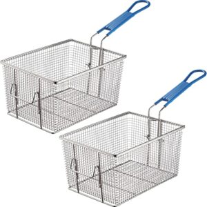 2pcs deep fryer basket, 11.02″×7.87″×5.71″, stainless steel fry basket with non-slip handle, sturdy square food strainer for home and heavy duty nickel plated iron construction commercial use