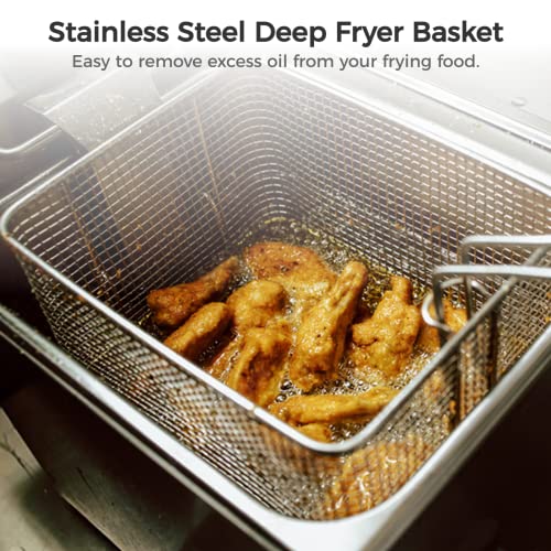 2PCS Deep Fryer Basket, 11.02"×7.87"×5.71", Stainless Steel Fry Basket with Non-Slip Handle, Sturdy Square Food Strainer for Home and Heavy Duty Nickel Plated Iron Construction Commercial Use