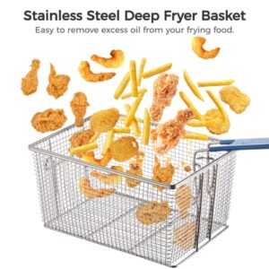 2PCS Deep Fryer Basket, 11.02"×7.87"×5.71", Stainless Steel Fry Basket with Non-Slip Handle, Sturdy Square Food Strainer for Home and Heavy Duty Nickel Plated Iron Construction Commercial Use