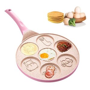 MINTER Pancake Pan With 7 Animal Designs for kids - Round Ceramic Pancake Pan Nonstick Surface & Comfortable Handle - Mini Pancake Crepe Pans Griddle Nonstick (pink)