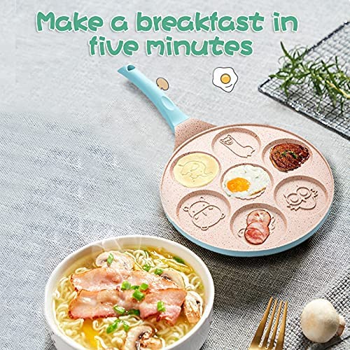 MINTER Pancake Pan With 7 Animal Designs for kids - Round Ceramic Pancake Pan Nonstick Surface & Comfortable Handle - Mini Pancake Crepe Pans Griddle Nonstick (pink)