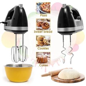 Moss & Stone Hand Mixer With Snap-On Storage Case, 5 Speed Hand Mixer Electric, 250W Power handheld Mixer for Baking Cake Egg Cream Food Beater,+ 4 Stainless Steel Accessories (Black)