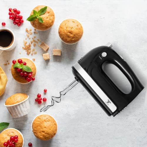 Moss & Stone Hand Mixer With Snap-On Storage Case, 5 Speed Hand Mixer Electric, 250W Power handheld Mixer for Baking Cake Egg Cream Food Beater,+ 4 Stainless Steel Accessories (Black)