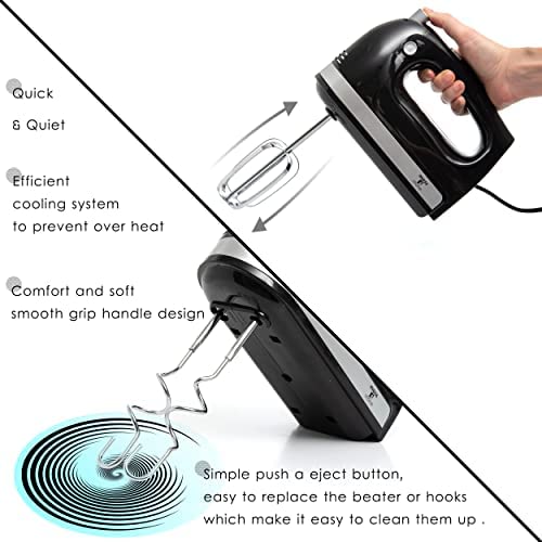 Moss & Stone Hand Mixer With Snap-On Storage Case, 5 Speed Hand Mixer Electric, 250W Power handheld Mixer for Baking Cake Egg Cream Food Beater,+ 4 Stainless Steel Accessories (Black)