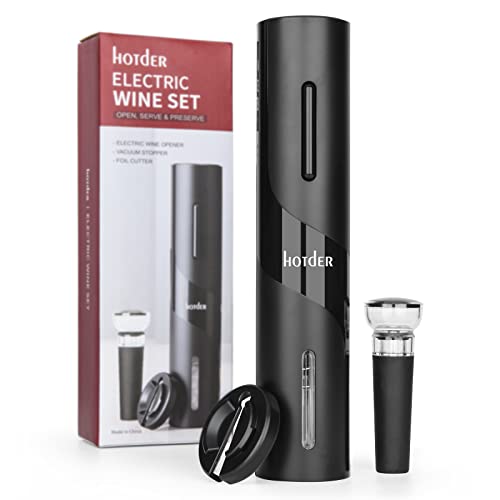 Hotder Electric Wine Opener, Automatic 3-in-1 Wine Bottle Opener Kit, Battery Operated Electric Corkscrew, Foil Cutter, Wine Plug, As Gift for Wine Lovers, Suitable for Home, Bar and Party